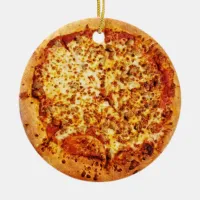 Merry Crustmas Deep Dish Cheese Sausage Pizza Ceramic Ornament