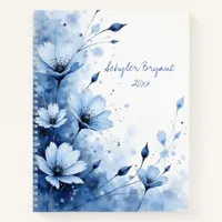 Charming Floral Blue Botanical Watercolor Diary or Notebook