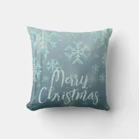 Blue Teal Winter Wonderland Merry Christmas Throw Pillow