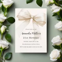 Beige bow elegant birthday invitation