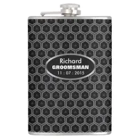 Black Gray Grill Honeycomb Groomsmen Gift Hip Flask