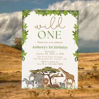 Wild One Safari Jungle Boy First Birthday Invitation