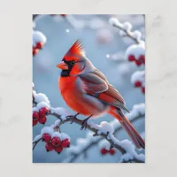 A Pretty Cardinal on a Snowy Branch Christmas Holiday Postcard