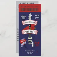 Midnight Riot Rock ’n’ Roll Wedding Ticket Invitation