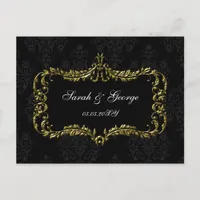 regal flourish black and gold damask rsvp invitation postcard