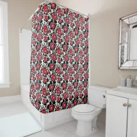 Red, Black and White Flowers Pattern Shower Curtain