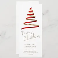 Red Gold Christmas Tree Script Merry Christmas Holiday Card