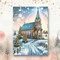 Pretty Church on a Winter Day Christmas Holiday Card