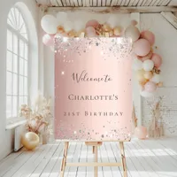 Birthday rose gold blush silver glitter welcome  foam board