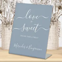 Modern Wedding Love Sweet Personalized Dusty Blue  Pedestal Sign