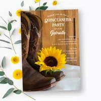Sunflower Boots Country Western Quinceanera Party Invitation