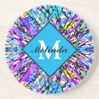 Colors of Life Vivid Abstract Art Monogram Initial Coaster