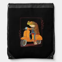Frog Scooter Mushroom Goblincore Academia Drawstring Bag
