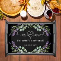 Mr mrs newly weds lavender black violet wedding serving tray