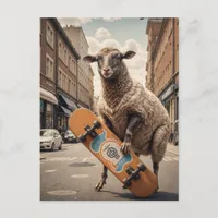 Funny Skateboarding Sheep on a City Street Postcard