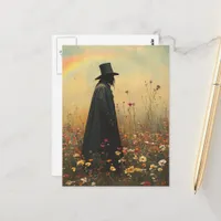 Spooky Plague Doctor in the Meadow Postcard