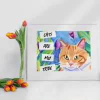 Cats are My Tribe | Orange Cat and Flowers Metal Print