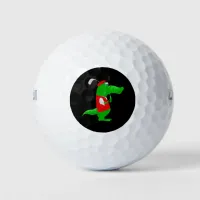 Crocodile Cartoon Golfer on Golf Balls 12 Pack