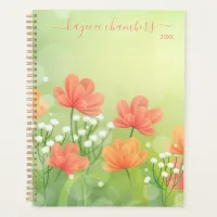 Elegant Personalized Orange & White Flowers Custom Planner