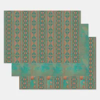 Southwest Copper Teal Javelina Geometric Pattern Wrapping Paper Sheets