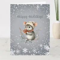 Cute Winter Mouse with Berries Card