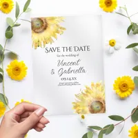 Yellow Sunflowers Watercolor Wedding Save the Date Acrylic Invitations