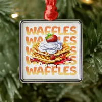 Stack of Waffles Covered in Strawberries Metal Ornament