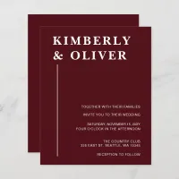 Budget Modern Burgundy Wedding Invitations