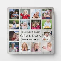 Rustic Wood We Love You Grandma 14 Photo Collage Plaque