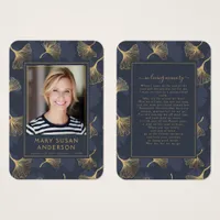 Blue Gold Elegant Photo Funeral Memorial Poem Card