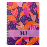 Bright Pink Hearts Pattern Monogram  Notebook