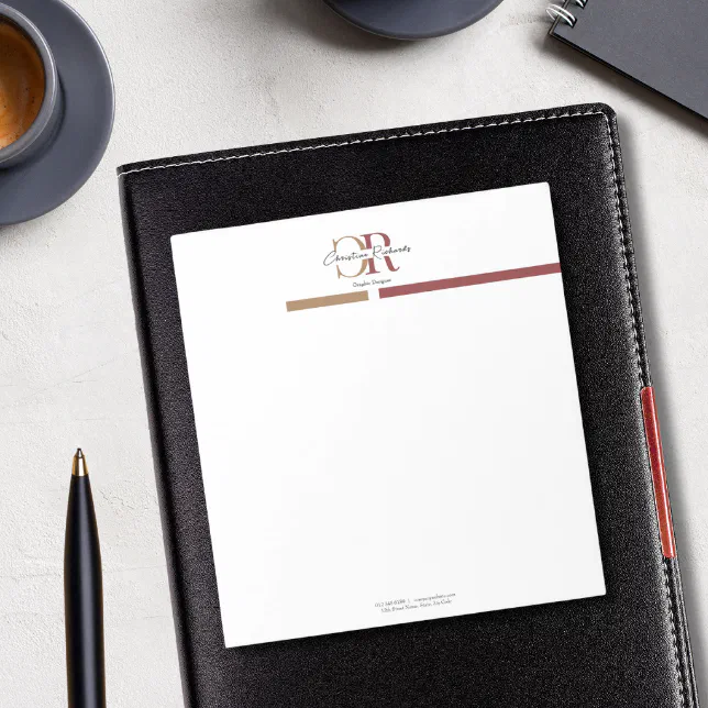 Burgundy Gold Monogram Simple Modern Notepad