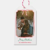 Chic Mistletoe & Bow Custom Family Photo Christmas Gift Tags