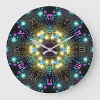 Cool Groovy Blacklight Inspo Star Sparkle Wall Large Clock