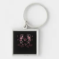 Skeletons Holding Hands Heart Valentines Day Desig Keychain