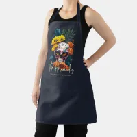 Floral Skull Family Name Halloween Monogram  Apron