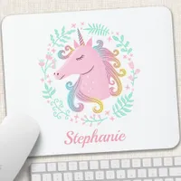 Floral Rainbow Unicorn Mouse Pad