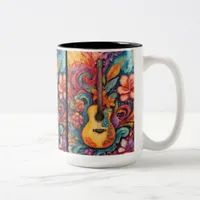 Guitar Floral Medley 15 oz  Two-Tone Coffee Mug