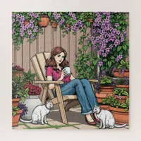 Relaxing Day | Women with Coffee, Cats and Plants Jigsaw Puzzle