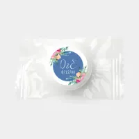 Blue Floral Pink Rosebud Wedding Personalized Life Saver® Mints
