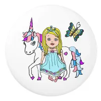 Blonde Haired Princess, Butterfly and Unicorn Ceramic Knob