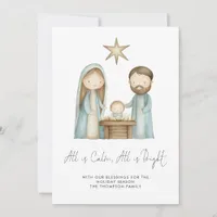 Simple Nativity Scene All Is Calm Photo Holiday Card