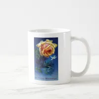 Dark Blue Background Rose and Dove Postcard Coffee Mug