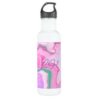 Monogrammed Pink, Purple, Mint Green Marble Art   Stainless Steel Water Bottle