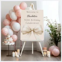 Bow cream beige birthday party welcome foam board