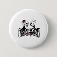 Romantic Skeleton Couple Gothic With Heart Hands Button