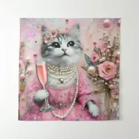 Adorable Cat in a Pink Dress With Pearls  Tapestry