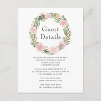 Tropical Pink Floral Wedding Guest Details Enclosure Card