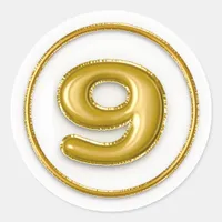 Gold Balloon Number 9 Round Sticker