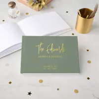 Elegant Modern Sage and Gold Wedding Foil Guest Book